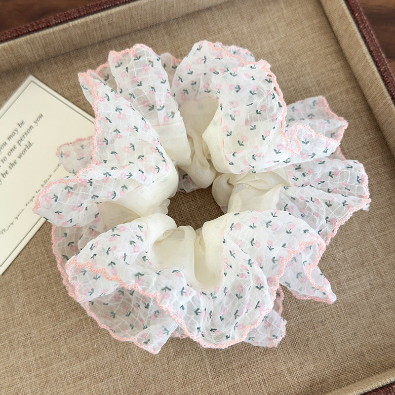 E廠-彩虹泡泡 繡球碎花髮圈高級感法式溫柔大腸圈頭繩髮飾低馬尾髮飾「26937」25.05-3