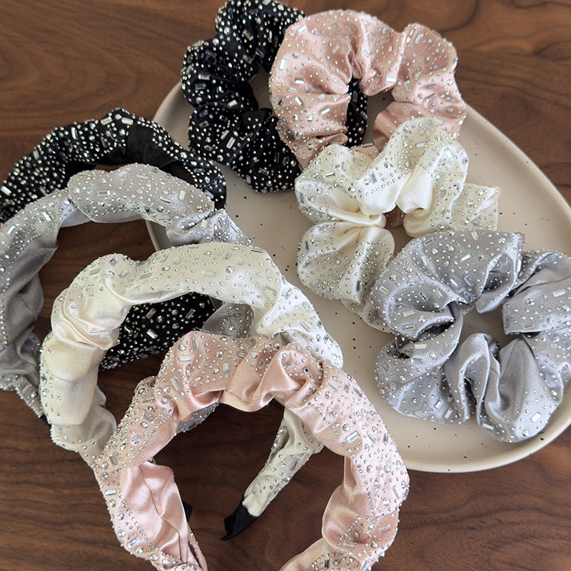 E廠-高級感水鑽大腸圈髮圈扎頭髮馬尾頭繩丸子頭皮筋寬邊水鑽髮箍髮飾「27061」25.06-2