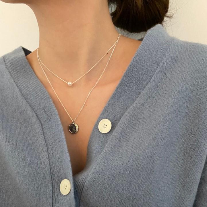 F廠-韓國韓版925純銀INS 小紅書珍珠米珠項鍊銀飾品簡約項鍊「B1080」25.04-4