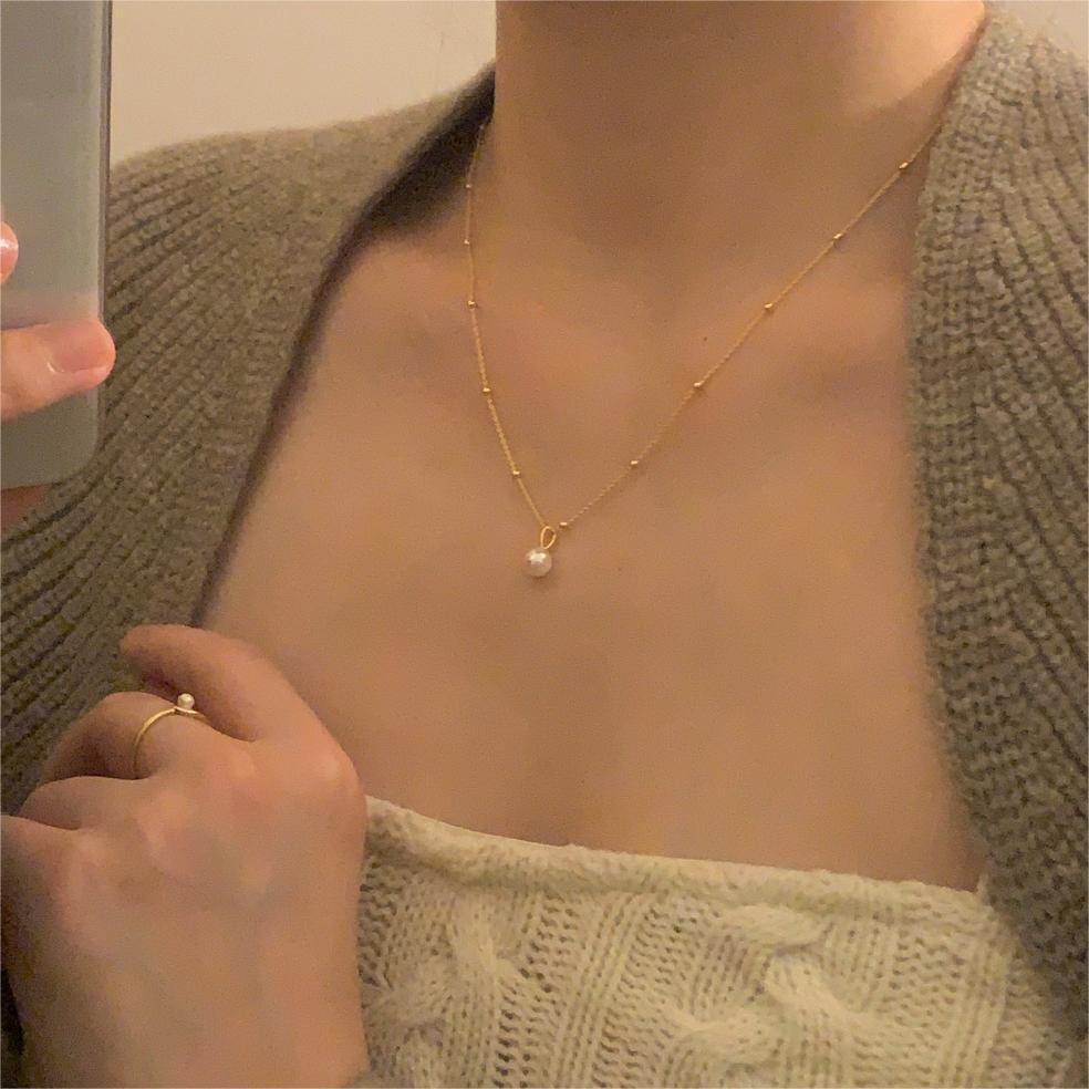 F廠-韓國韓版925純銀珍珠項鍊簡約網紅小紅書冷淡風間珠項鍊「B1166」25.08-2