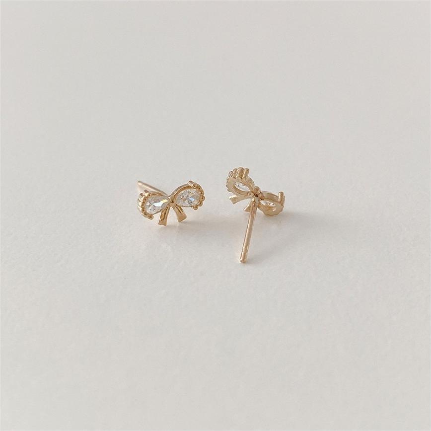F廠-韓國韓版925純銀蝴蝶結鋯石耳釘簡約冷淡風氣質ins風耳飾「C1217」24.11-4