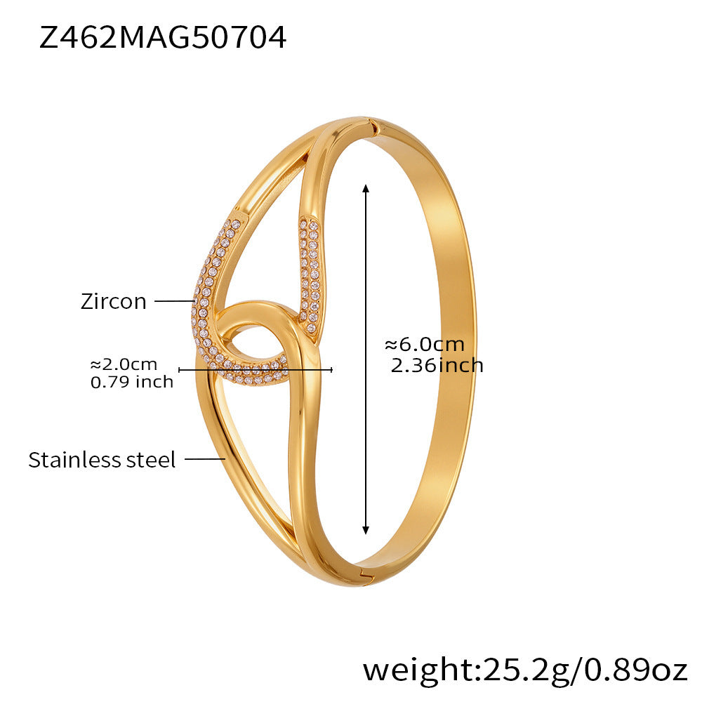 B廠-歐美簡約設計感不鏽鋼雙環卡扣鋯石手鐲女18k鍍真金不掉色「Z460」25.07-2