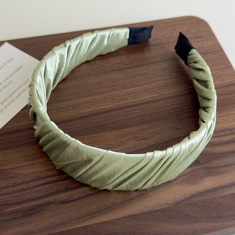 E廠-高品質低飽和度緞面質感褶皺髮箍女高顱頂布藝纏繞寬邊壓髮頭箍「27130」25.06-4