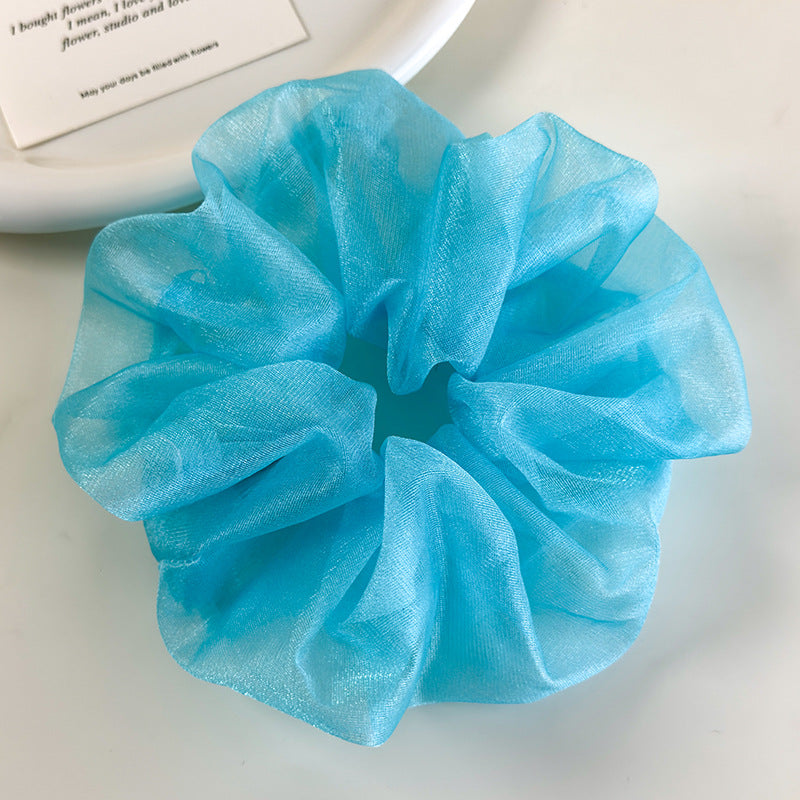 E廠-夏日薄荷 ins湖水藍網紗大腸髮圈女超大清涼感髮繩小清新百搭髮飾「26963」25.05-4