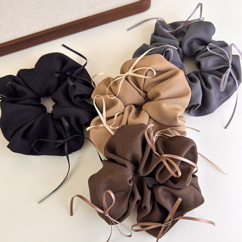 E廠-咖色系布藝蝴蝶結絲帶大腸髮圈頭飾韓系飄帶頭花髮飾氣質髮繩頭繩「27374」25.08-4