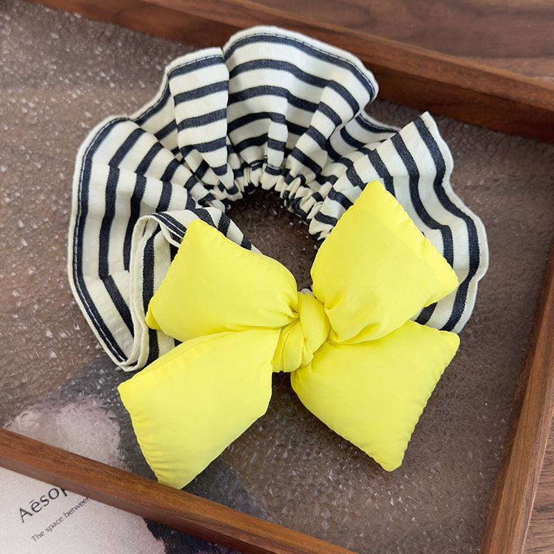 E廠-可愛麵包蝴蝶結條紋大腸圈韓系少女丸子頭皮筋充棉髮圈2025髮飾品「26918」25.05-3