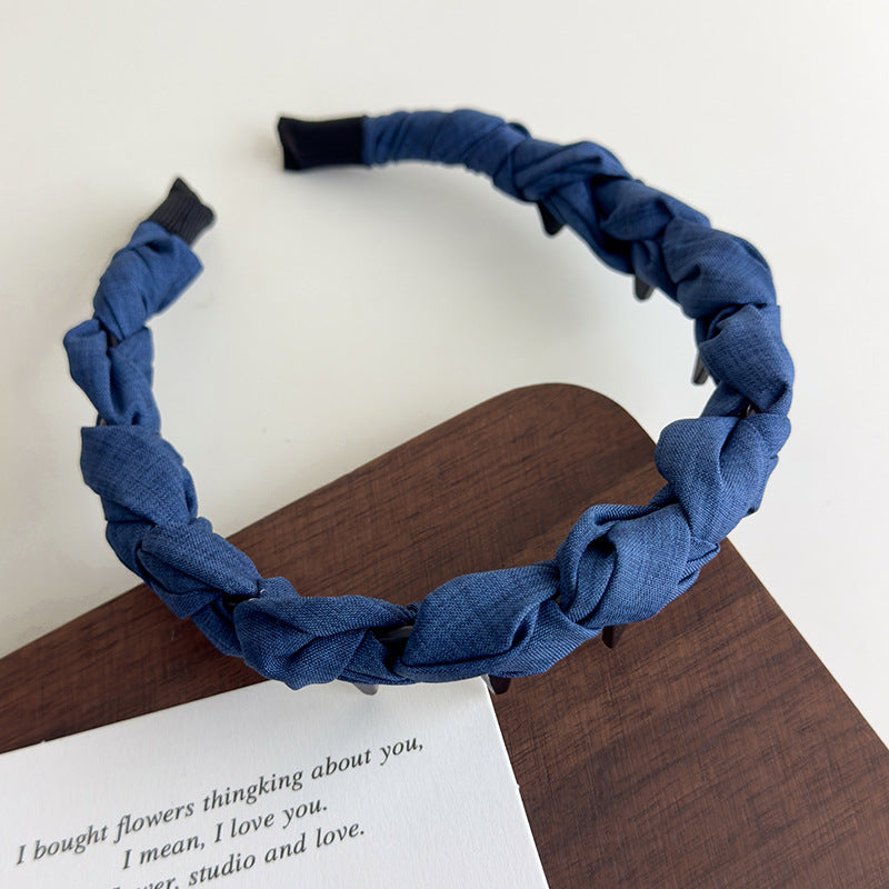 E廠-正反兩戴牛仔藍波浪帶齒高顱頂髮箍壓髮洗臉頭箍防滑碎髮整理神器「27107」25.06-4