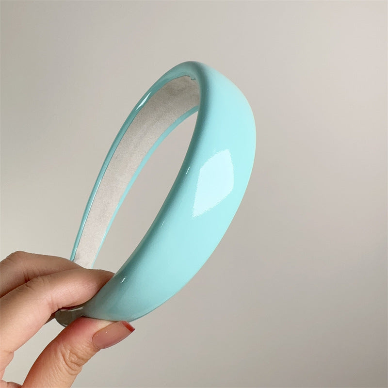 E廠-夏季多巴胺糖果色漆皮亮面皮海綿髮箍PU皮高顱頂純色頭箍髮卡髮飾「27077」25.06-3