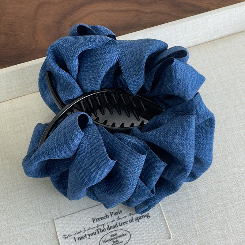 E廠-顯髮量神器!甜酷牛仔布藝褶皺泡泡蓬松丸子夾丸子頭神器馬尾夾女「27098」25.06-3