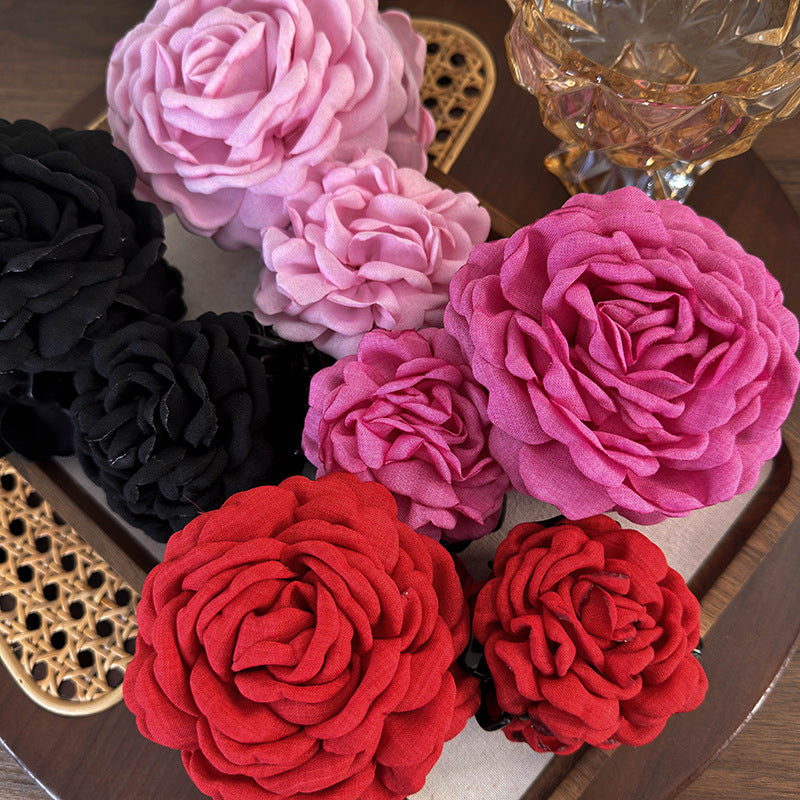 E廠-2025年新款紅色花朵抓夾頭飾乾枯玫瑰花髮夾頭花髮飾大號紅花女「24871」25.06-3