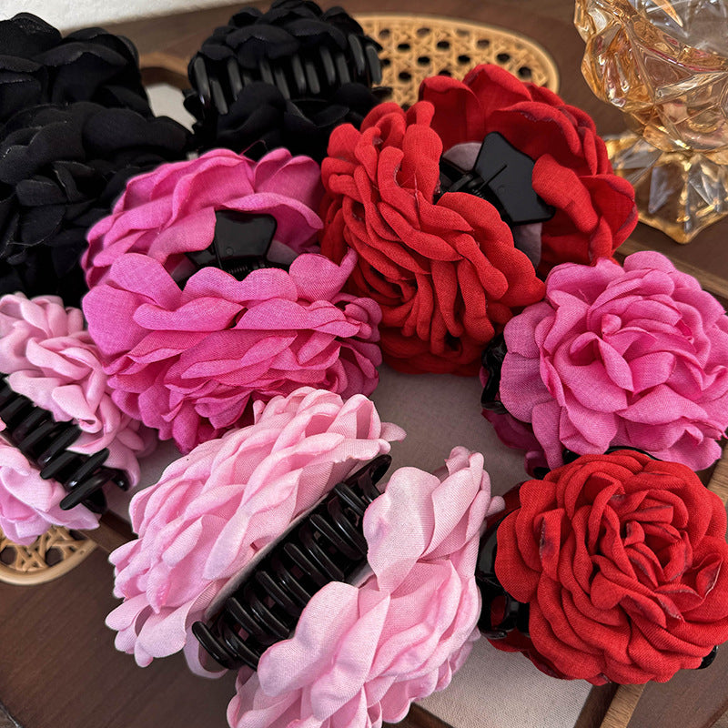 E廠-2025年新款紅色花朵抓夾頭飾乾枯玫瑰花髮夾頭花髮飾大號紅花女「24871」25.06-3