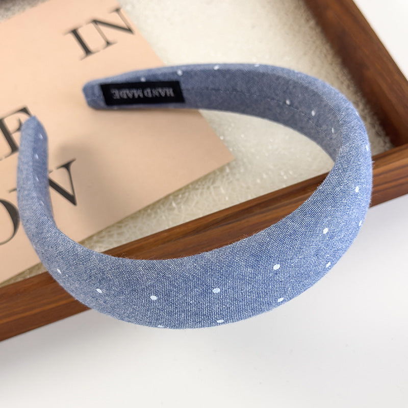 E廠-滿鑽牛仔布藝高顱頂髮箍女2025新款寬邊夏日頭箍髮卡外出百搭頭飾「26880」25.05-1