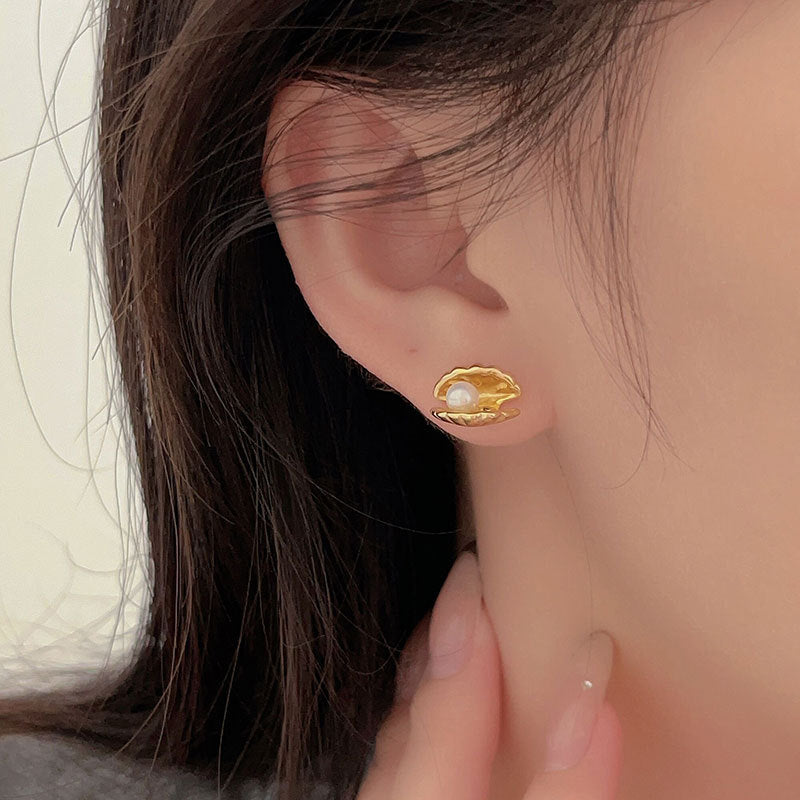 F廠-韓國韓版925純銀貝殼珍珠耳釘簡約冷淡風氣質ins小紅書耳「C1214」25.06-1