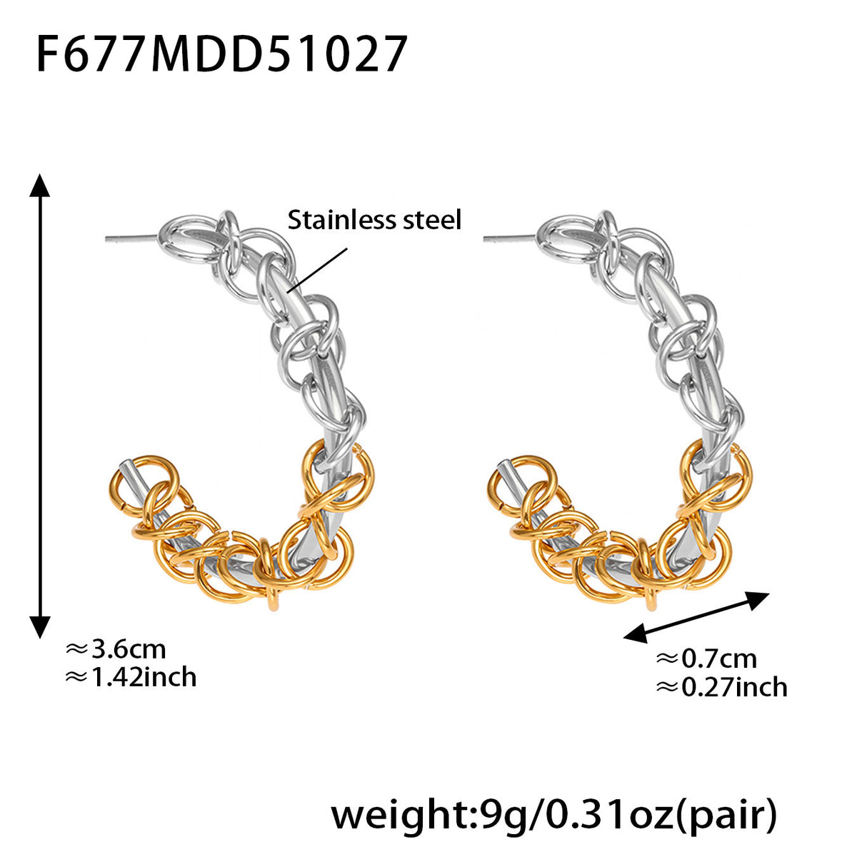 B廠-不鏽鋼嘻哈環扣纏繞C型拼色間電耳環歐美小眾耳飾鍍18k真金「F677」25.10-5