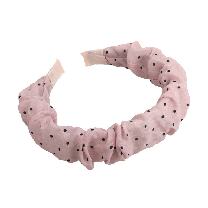 E廠-甜美粉色系波點褶皺寬邊髮箍女洗臉壓髮頭箍少女心溫柔髮捆髮飾夏「27177」25.07-1