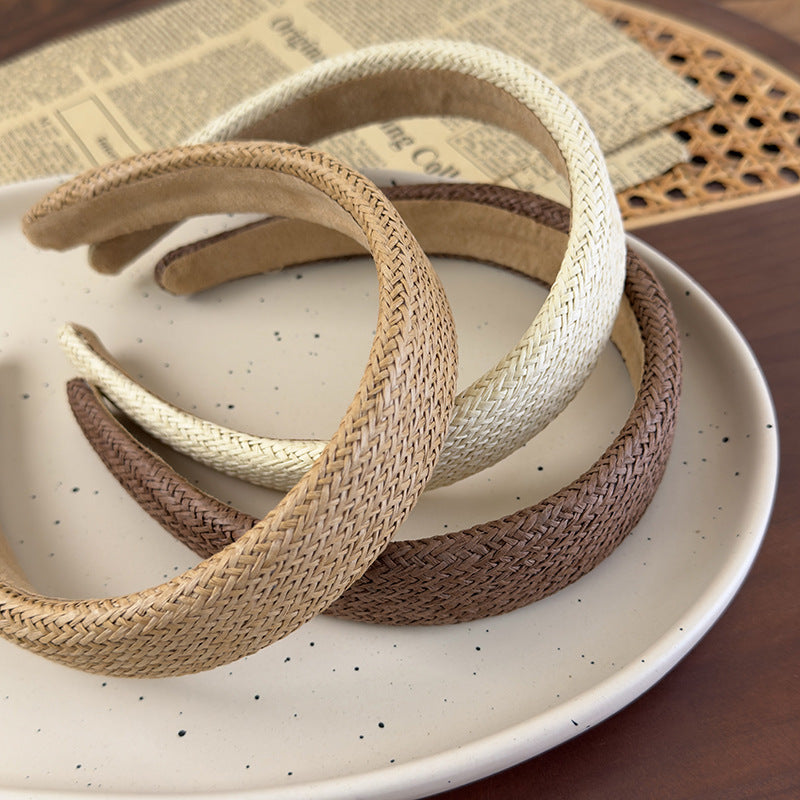 E廠-韓國ins夏季草編拉菲草寬邊髮箍百搭氣質純色頭箍壓髮髮卡髮飾女「27011」25.05-5