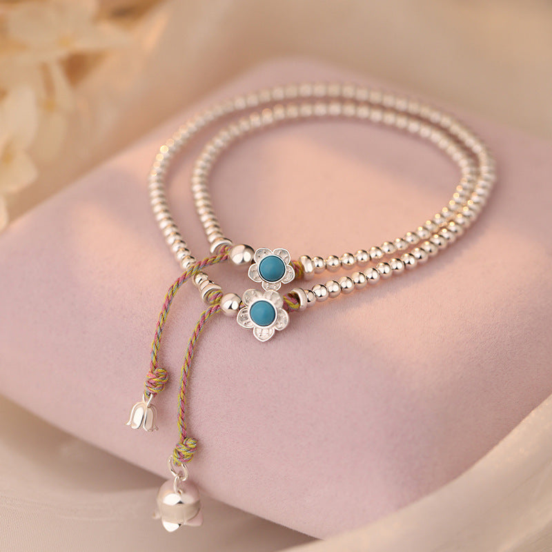 D廠-S925純銀淡雅藍色花鈴蘭花手鍊腳鍊套裝氣質文藝溫柔飾品「YC5512SL」25.05-1