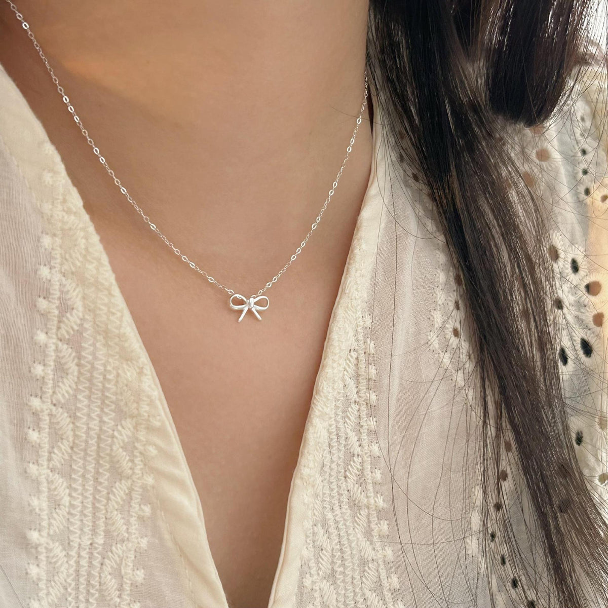 F廠-韓國韓版925純銀蝴蝶結項鍊簡約氣質ins網紅小紅書項鍊「B1315」25.08-1