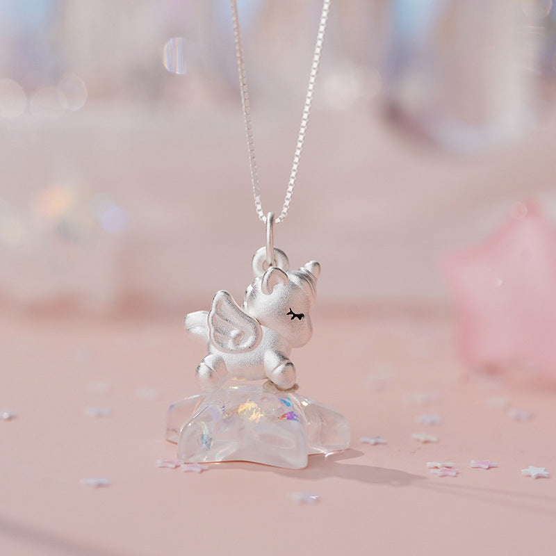 D廠-S999足銀獨角獸項鍊獨特設計感可愛韓風小清新溫柔鎖骨鏈「YC3892N」25.10-1