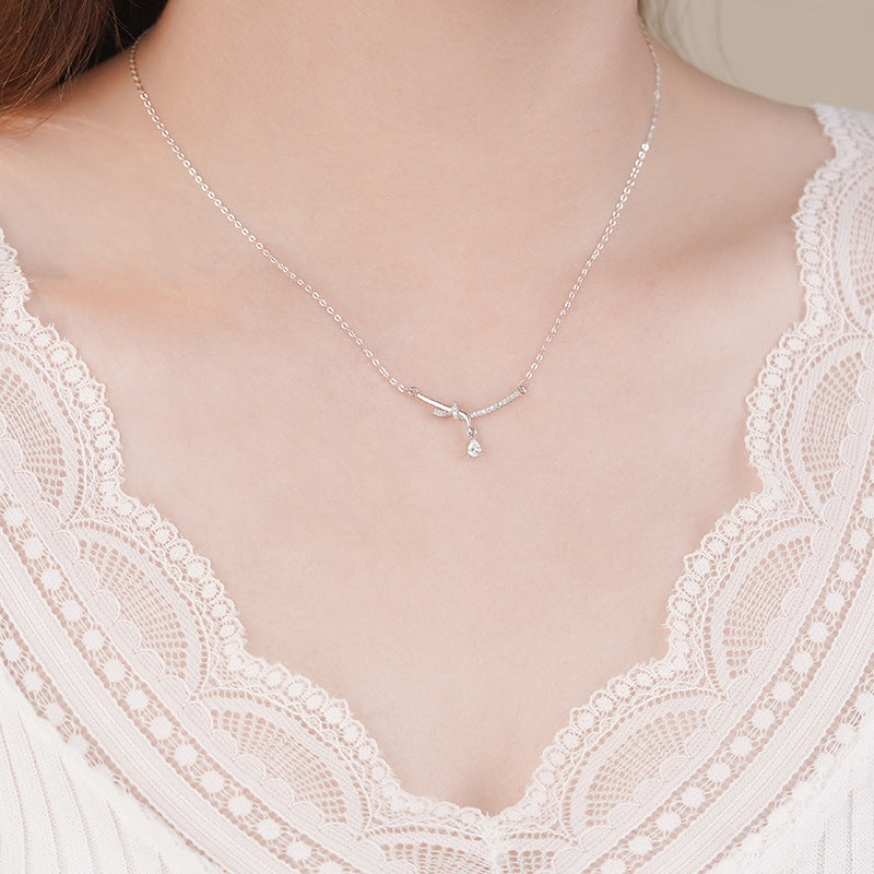 D廠-原創S999足銀流光緞語幾何繩結鋯石項鍊優雅時髦輕奢頸鍊「YC2498N_1」25.09-4