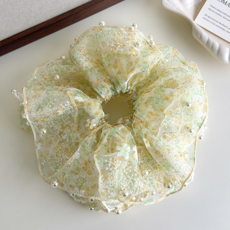 E廠-超仙蕾絲花朵珍珠大腸髮圈女高端大腸頭繩耐用皮筋精緻扎頭髮髮飾「27127」25.06-4