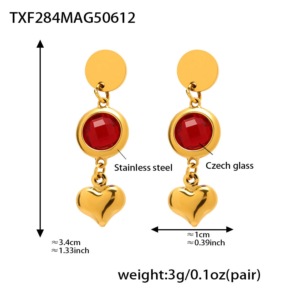 B廠-歐美新款捷克玻璃愛心流蘇耳環時尚氣質不鏽鋼18K真金耳飾「TXF284」25.06-3