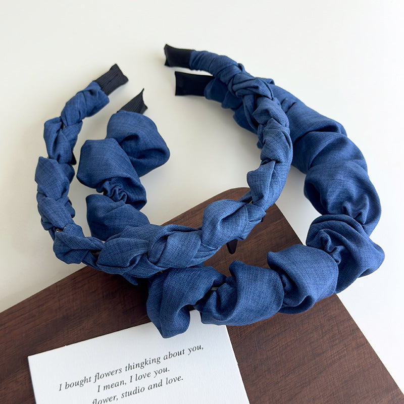 E廠-正反兩戴牛仔藍波浪帶齒高顱頂髮箍壓髮洗臉頭箍防滑碎髮整理神器「27107」25.06-4