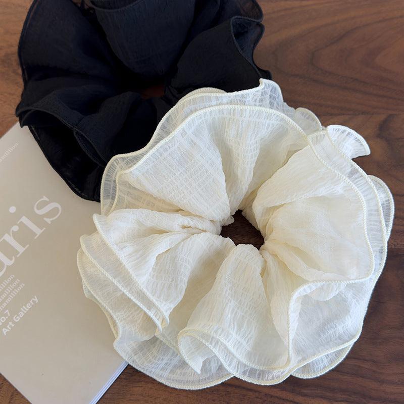 E廠-超仙4層大號黑色白色花邊褶皺高級感大腸髮圈慵懶法式韓系髮繩女「26395」25.01-3