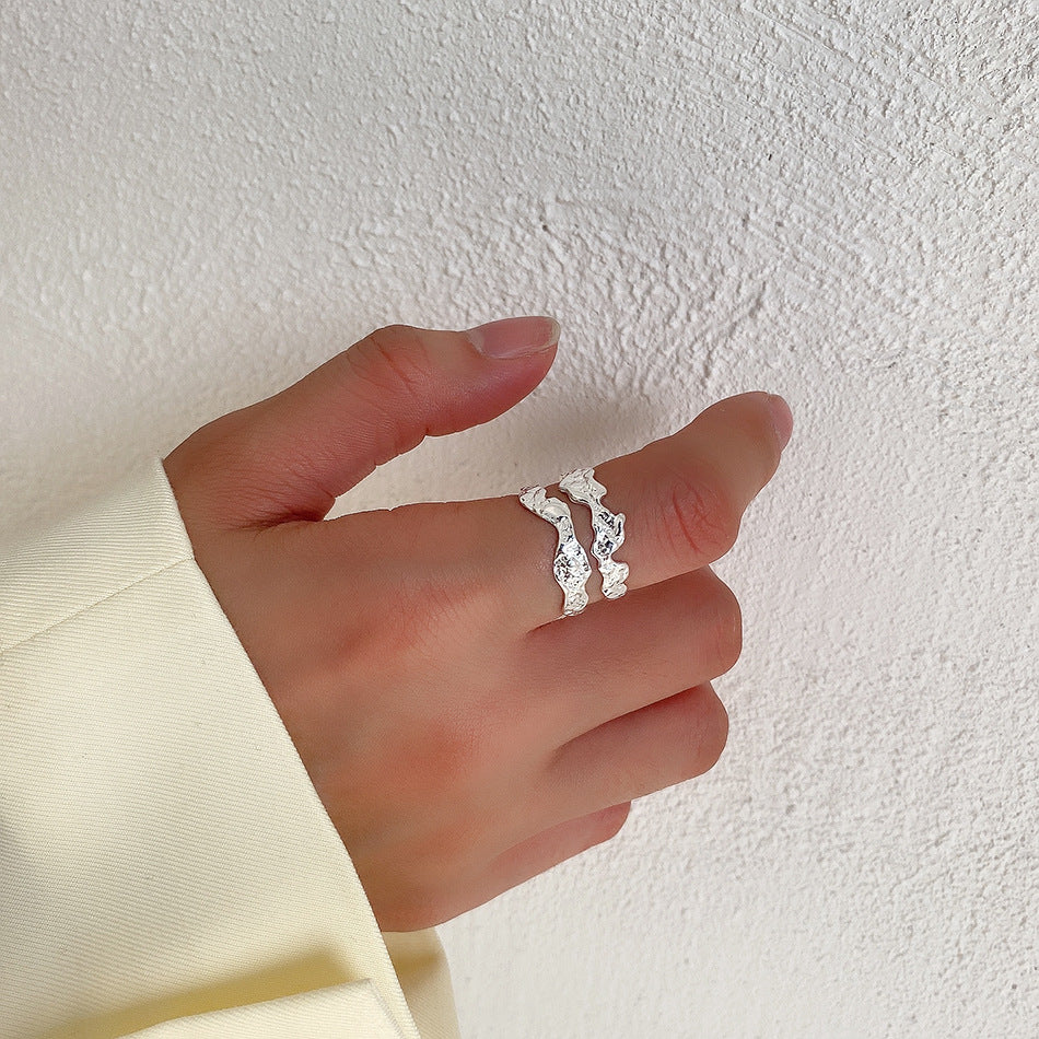 F廠-韓國東大門ins不規則褶皺雙層肌理S925純銀戒指女銀指環 批發「J1479」25.05-3