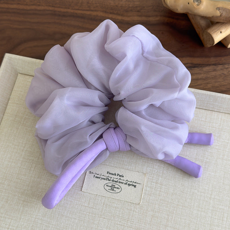 E廠-韓國少女雪紡蓬松大腸髮圈2025新款高級甜美蝴蝶結頭繩扎馬尾髮飾「27102」25.06-3