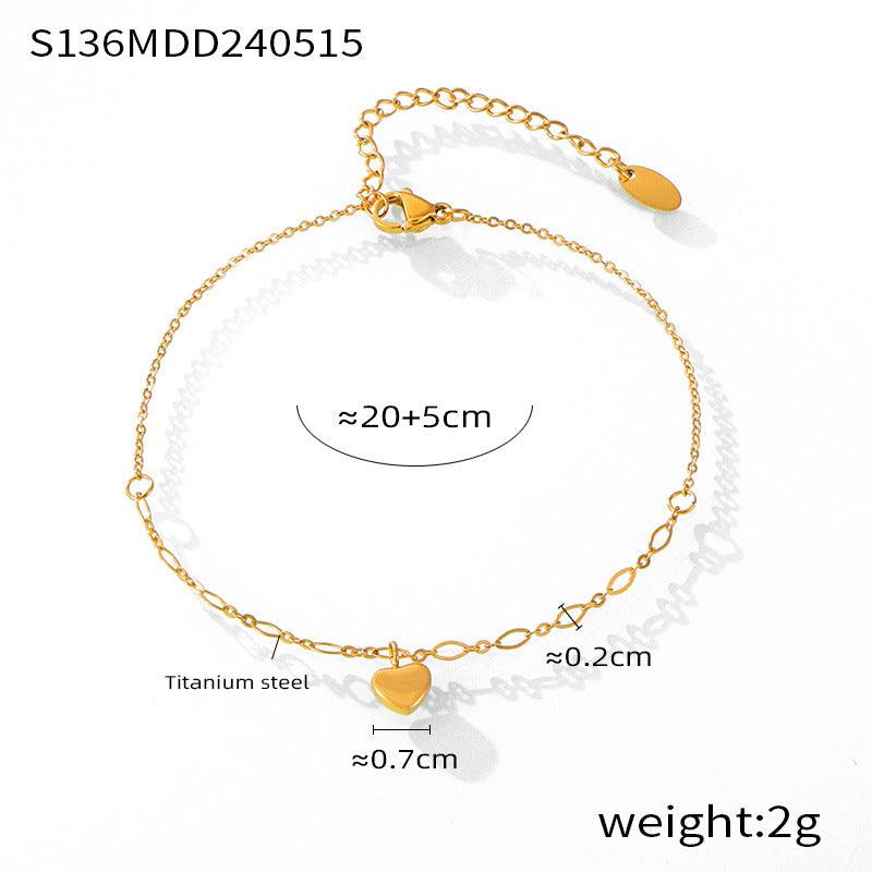 B廠-ins新款日韓時尚愛心花紋鈦鋼鍍18k金腳鏈女優雅設計輕奢批發「S136-S137」24.05-4