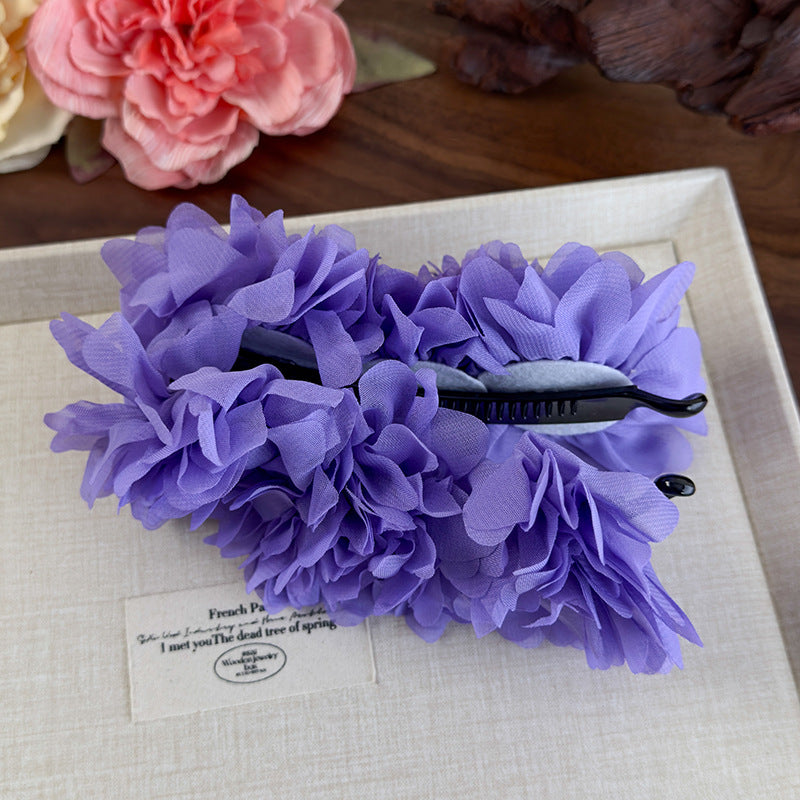 E廠-易夢玲同款花朵香蕉夾高級感氣質女盤髮馬尾抓夾一字夾扭扭夾髮夾「26965」25.05-4