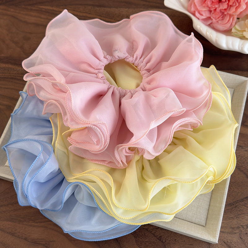 E廠-甜美加大號雙層雪紡網紗大腸髮圈女扎頭髮丸子頭髮繩側低馬尾頭繩「26893」25.05-1