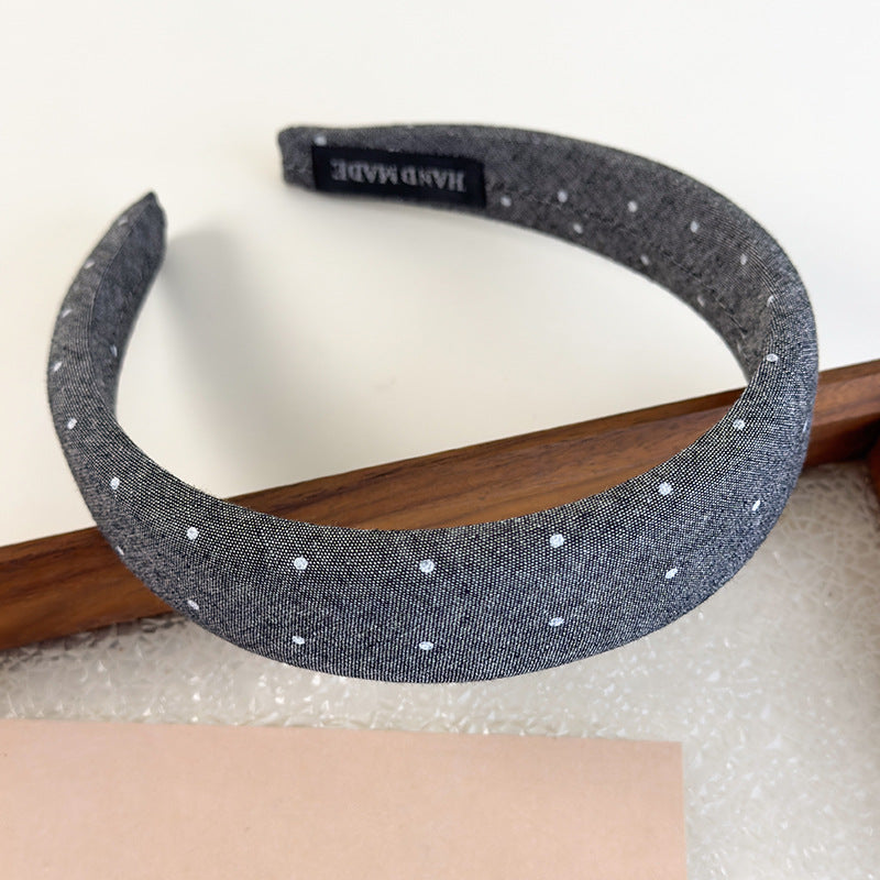 E廠-滿鑽牛仔布藝高顱頂髮箍女2025新款寬邊夏日頭箍髮卡外出百搭頭飾「26880」25.05-1