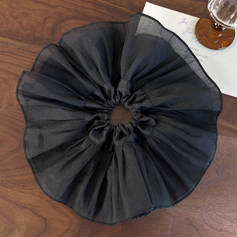 E廠-韓版超大褶皺雙層髮圈大腸圈高級感黑白頭繩頭花百搭髮飾簡約髮圈「26188」25.06-3