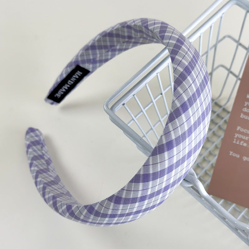 E廠-仙女紫~紫色格子純色髮箍女2025新款外出百搭高顱頂洋氣髮卡頭箍「26883」25.05-1