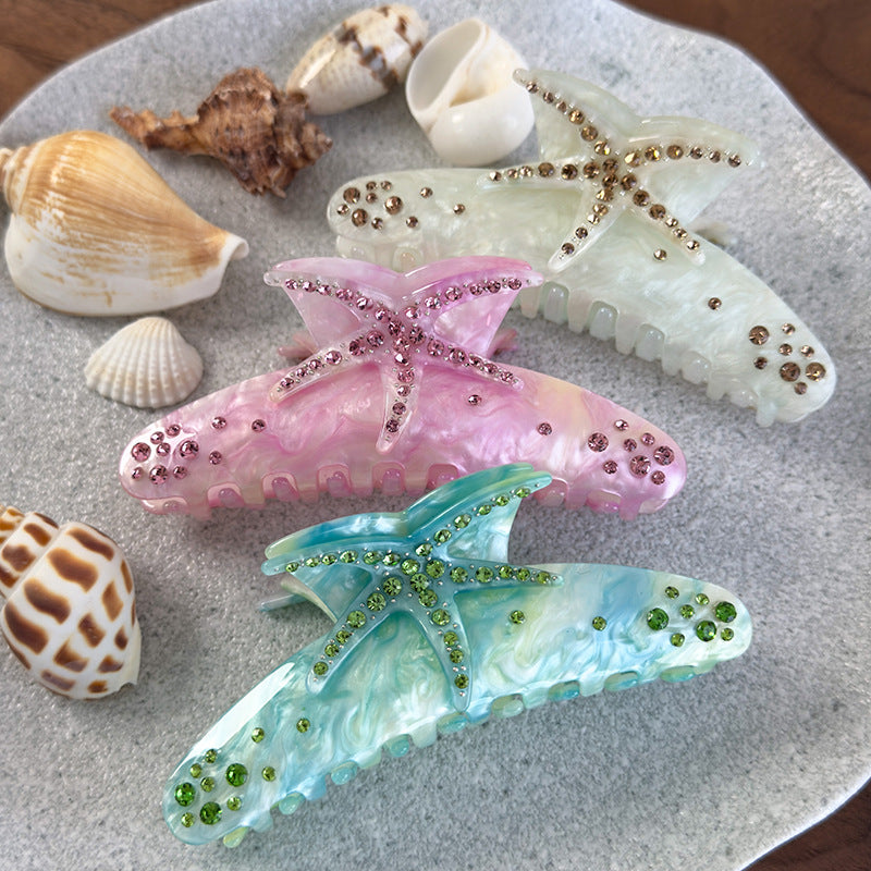 E廠-幻彩海洋風~新款彩色海星鑲鑽髮抓春夏時尚盤髮頭飾簡約百搭髮飾「26868」25.04-4