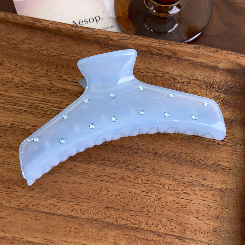 E廠-韓版髮飾頭飾氣質甜美清透感鑲鑽壓克力抓夾髮抓春夏彩色樹脂抓夾「27015」25.05-5