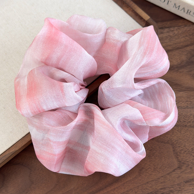 E廠-超仙扎染雪紡大腸髮圈女高級感2025新大號頭繩扎頭髮皮筋髮繩頭飾「26952」25.05-4