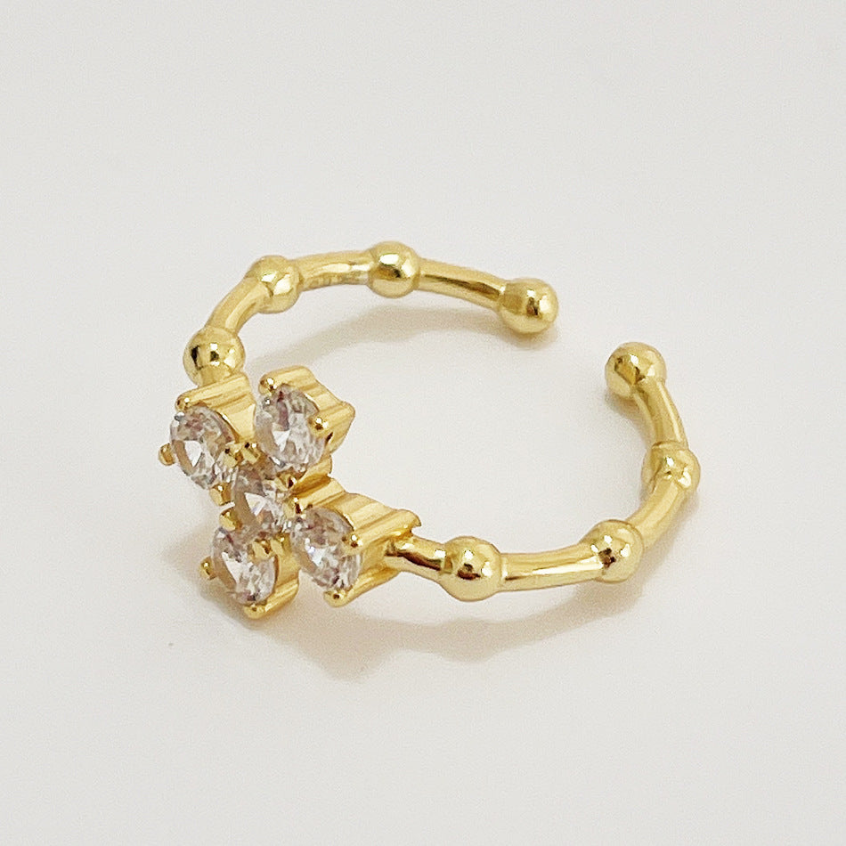 F廠-韓國韓版 925純銀白鑽十字架戒金色戒簡約百搭INS網紅小眾戒指「J940」25.06-2