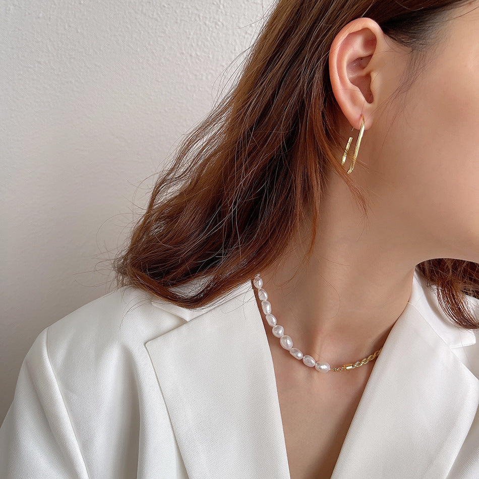 F廠-韓國韓版925純銀U形金色自然圓弧耳環耳圈通體純銀耳釘「C772」25.07-4