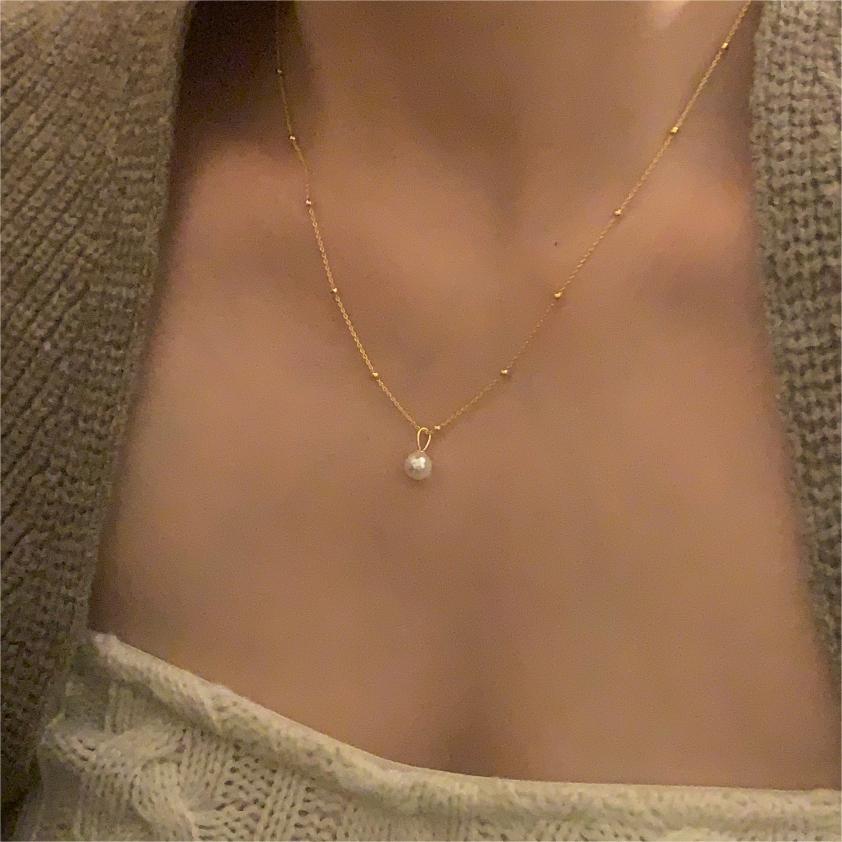 F廠-韓國韓版925純銀珍珠項鍊簡約網紅小紅書冷淡風間珠項鍊「B1166」25.08-2