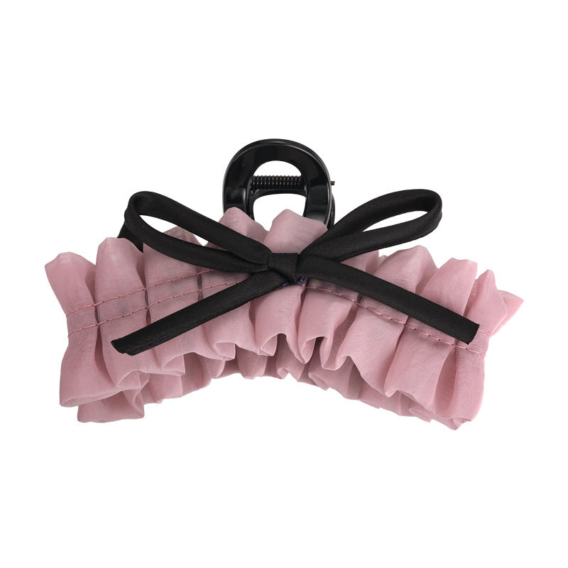 E廠-韓系復古法式褶皺裙擺蝴蝶結髮抓甜美小眾高級氛圍感抓夾髮飾頭飾「27116」25.06-4