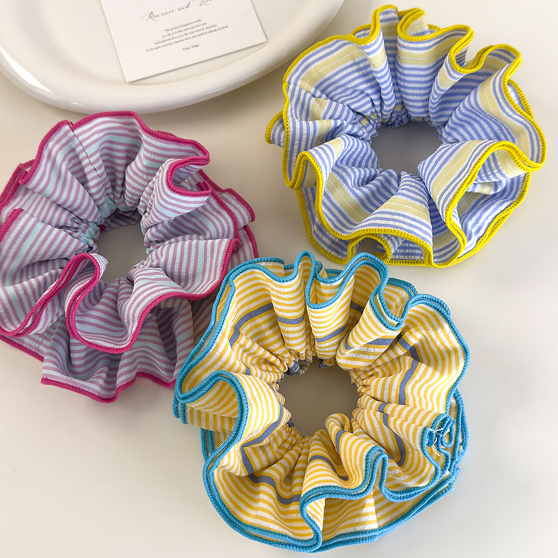 E廠-韓系多巴胺風格彩色多層條紋大腸髮圈頭繩時髦馬尾丸子頭髮繩新款「26919」25.05-3