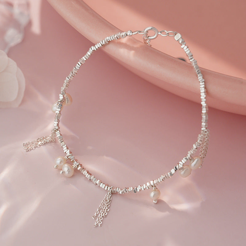 D廠-S925純銀珍珠碎銀子流蘇手鍊精緻復古個性時尚溫柔手飾「YC4020SL_1」25.08-4