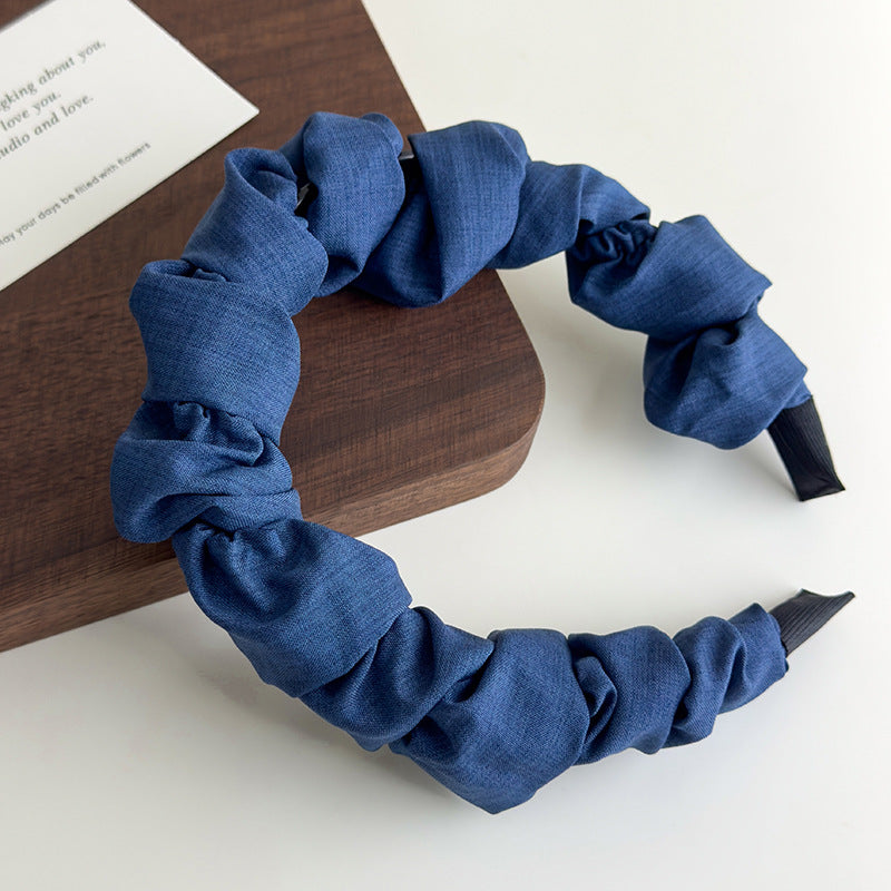 E廠-正反兩戴牛仔藍波浪帶齒高顱頂髮箍壓髮洗臉頭箍防滑碎髮整理神器「27107」25.06-4