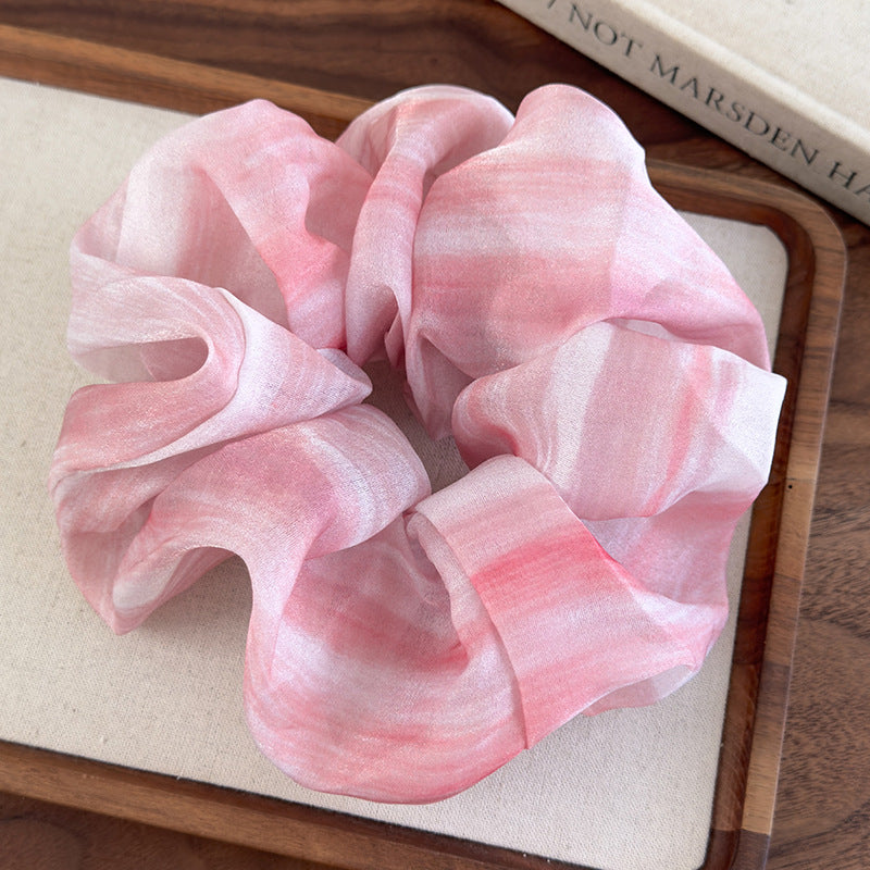 E廠-超仙扎染雪紡大腸髮圈女高級感2025新大號頭繩扎頭髮皮筋髮繩頭飾「26952」25.05-4