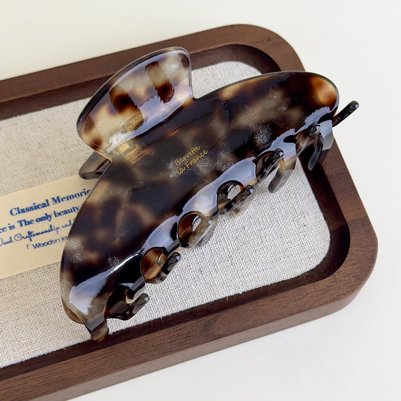 E廠-韓國ins老錢風焦糖細閃豹紋醋酸抓夾法式復古高級感鯊魚夾子頭飾「27179」25.07-1