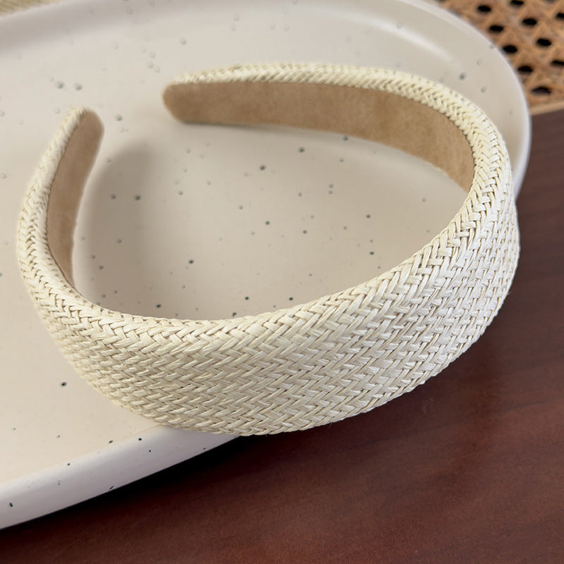 E廠-韓國ins夏季草編拉菲草寬邊髮箍百搭氣質純色頭箍壓髮髮卡髮飾女「27011」25.05-5