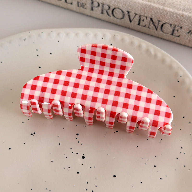 E廠-新款醋酸簡約格紋抓夾氣質簡約髮夾盤髮鯊魚夾百搭日常高級感髮飾「27612」25.10-5